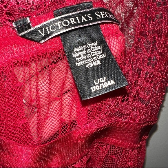 Victoria's Secret Lingerie Babydoll Slip Red Lace Dotted Mesh Plunge Size Large - Picture 6 of 8